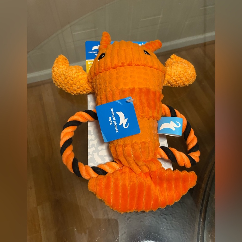 Animal Planet 🦞 Lobster Interactive Rope Dog Toy With Clinker & Squeaker 14”